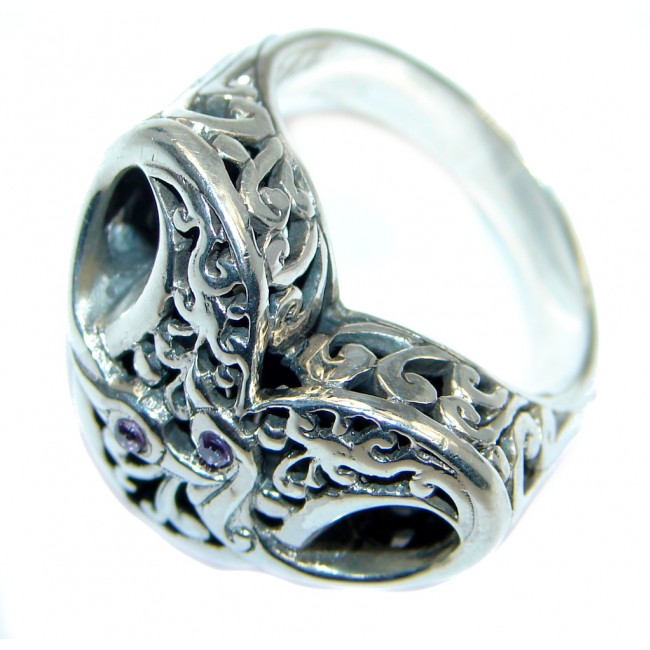 Bold Design Genuine Amethyst Sterling Silver handmade ring size 8 3/4