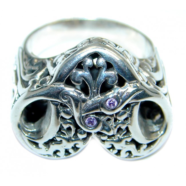 Bold Design Genuine Amethyst Sterling Silver handmade ring size 8 3/4