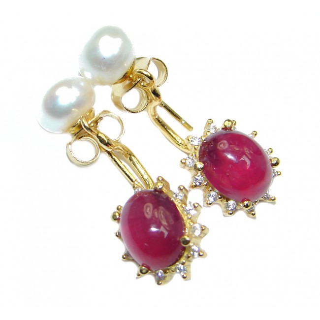 Gracefully crafted Top Rich Red Ruby Pearl Sterling Silver stud Earrings