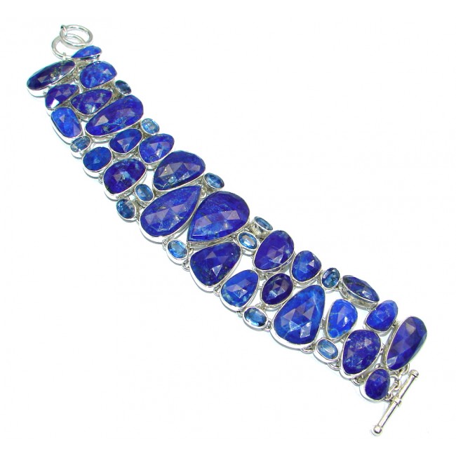 Blue Waves Lapis Lazuli faceted Kyanite Sterling Silver handcrafted Bracelet