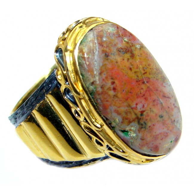 Classy Plume Agate Gold Rhodium Plated over Sterling Silver Ring s. 8