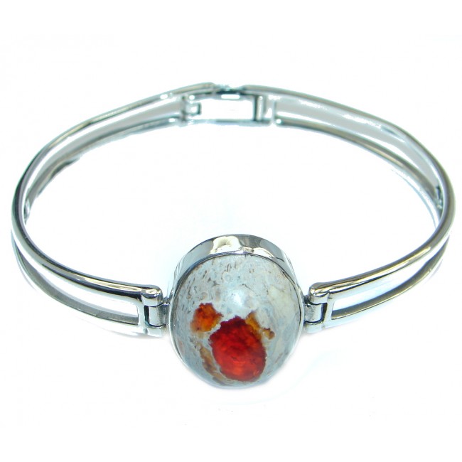 One of the kind Orange Mexican Fire Opal Oxidized Sterling Silver Bracelet bangle
