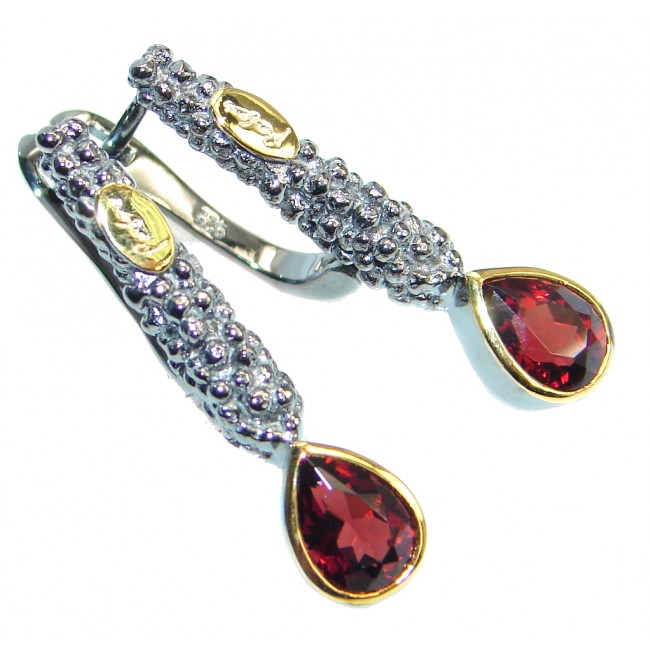Stunning Mozambique Red Garnet Two Tones Sterling Silver Earrings