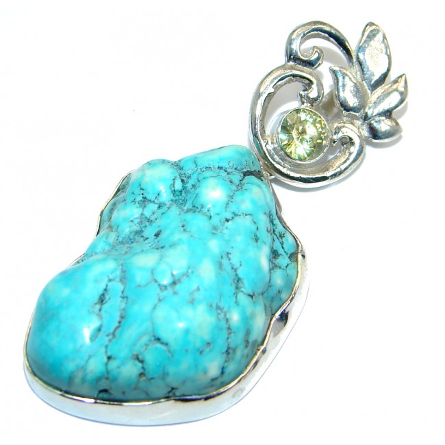 Large Rich Design Genuine Turquoise Sterling Silver handmade Pendant