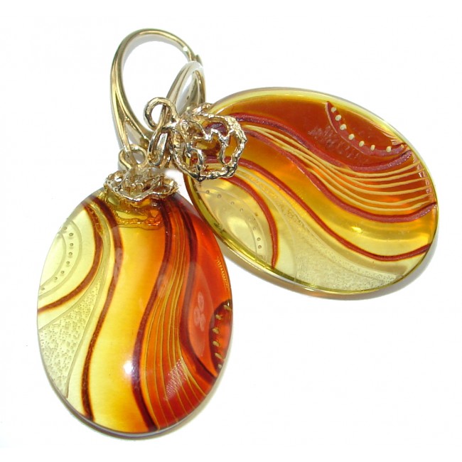 Luxury Genuine Baltic Polish Amber 18ct Gold handmade Earrings