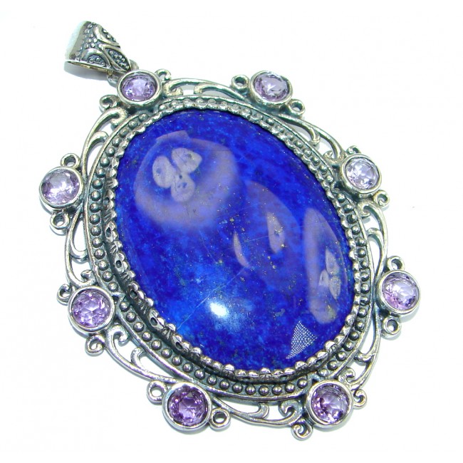 Perfect Combination Blue Lapis Lazuli Amethyst Sterling Silver handmade Pendant