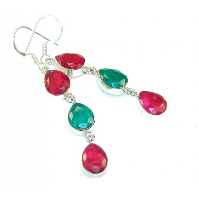 Delicate Green Emerald & Ruby Sterling Silver earrings