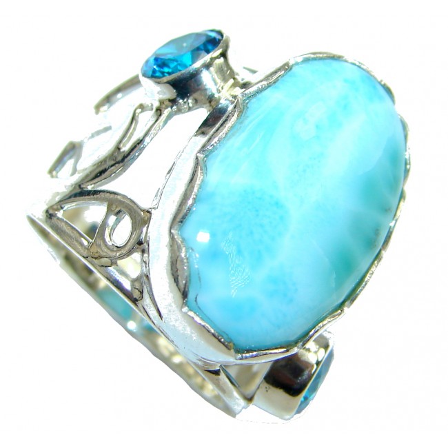 Beautiful Style! AAA Blue Larimar Sterling Silver Ring s. 8 1/4