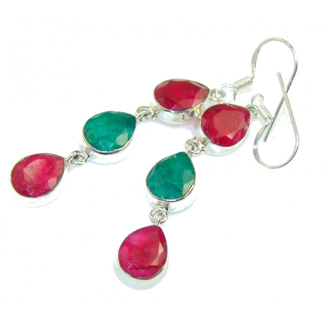 Delicate Green Emerald & Ruby Sterling Silver earrings
