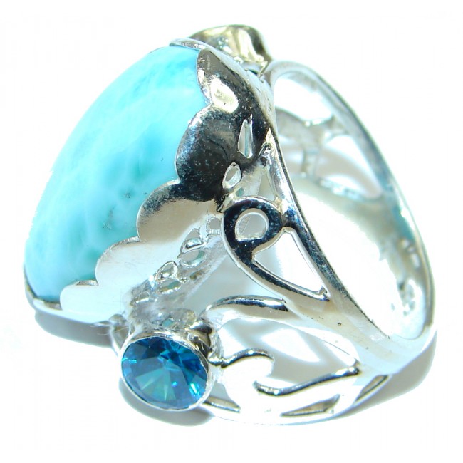 Beautiful Style! AAA Blue Larimar Sterling Silver Ring s. 8 1/4
