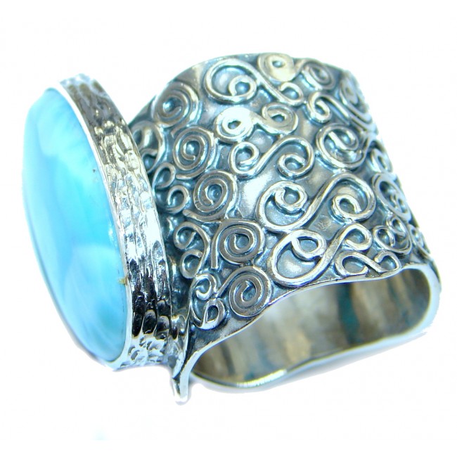 Genuine Larimar Sterling Silver handmade Ring size adjustable