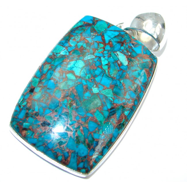 Big Blue Azurite with copper vains Sterling Silver Pendant