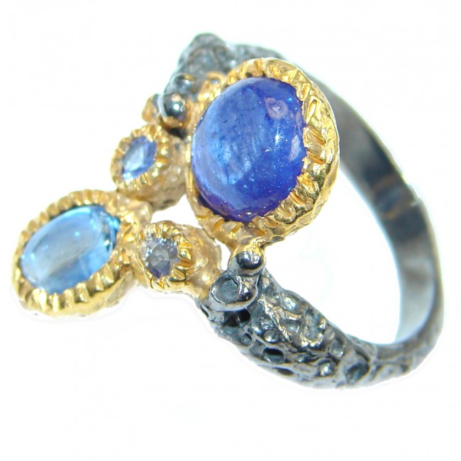 Amazing natural Sapphire Ruby Gold Plated Sterling Silver Ring s. 8