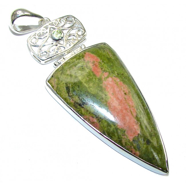 Big Excellent Russian Green Unakite Sterling Silver Pendant