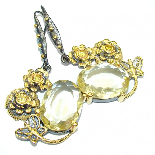 Genuine Yellow Citrine, Gold Plated, Rhodium Plated Sterling Silver earrings