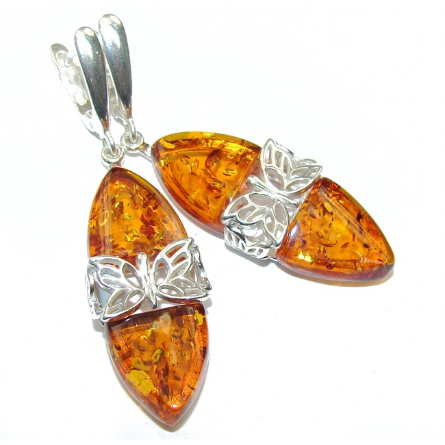 Natural Beauty! Baltic Polish Amber Sterling Silver Earrings