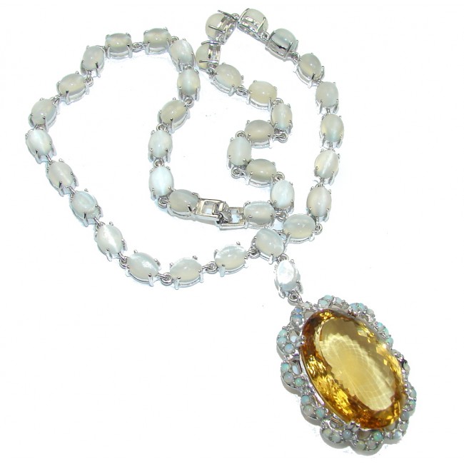 Very Special Vintage Look Handmade 76ct. Citrine & Opal Sterling Silver necklace
