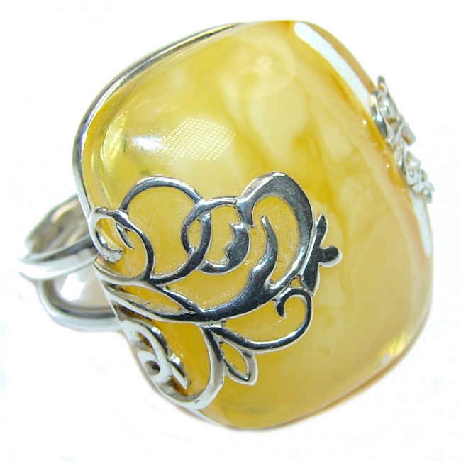 Natural Beauty! AAA Yellow Baltic Polish Amber Sterling Silver Ring s. 8