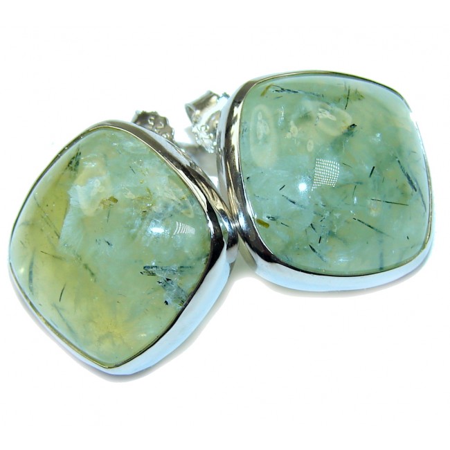 Secret Beauty! Green Moss Prehnite Sterling Silver earrings