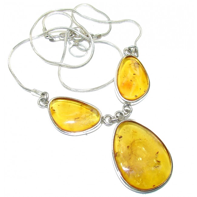 Natural AAA Baltic Polish Amber Sterling Silver necklace
