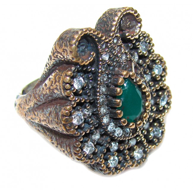 Victorian Style! Emerald & White Topaz Sterling Silver Ring s. 6 1/4