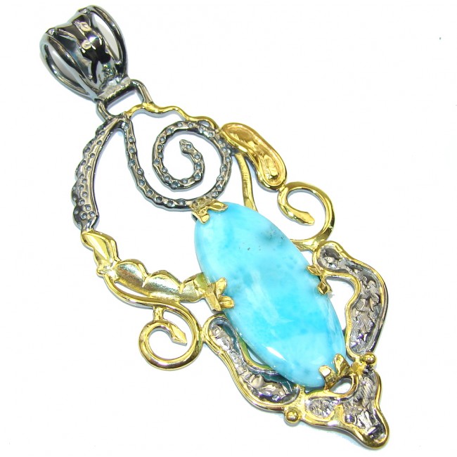 Beautiful AAA Blue Larimar, Gold Plated, Rhodium Plated Sterling Silver Pendant