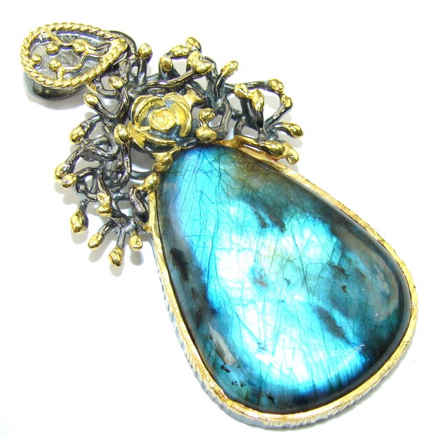 Exclusive AAA Blue Labradorite Rhodium Plated Gold Plated Sterling Silver Pendant