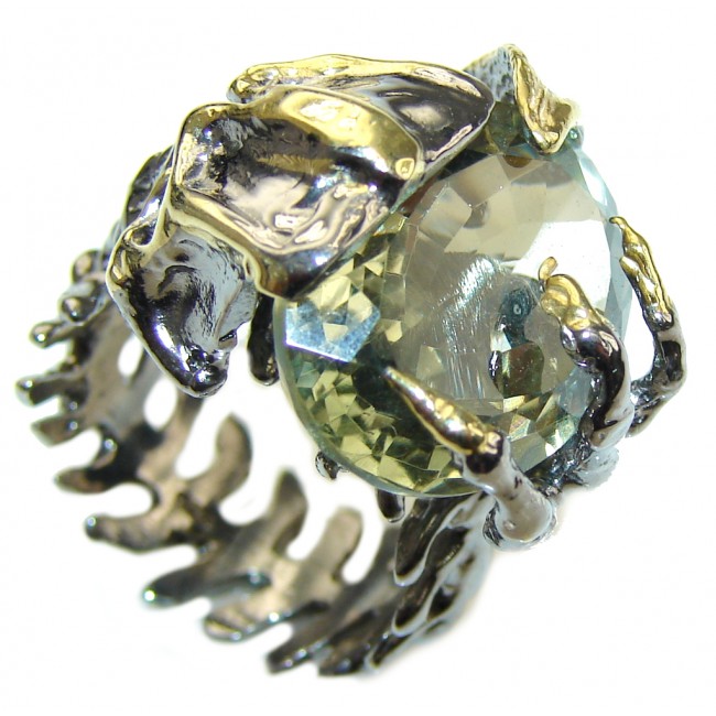 Exclusive Green Amethyst, Gold Plated, Rhodium Plated Sterling Silver ring s. 7 1/2
