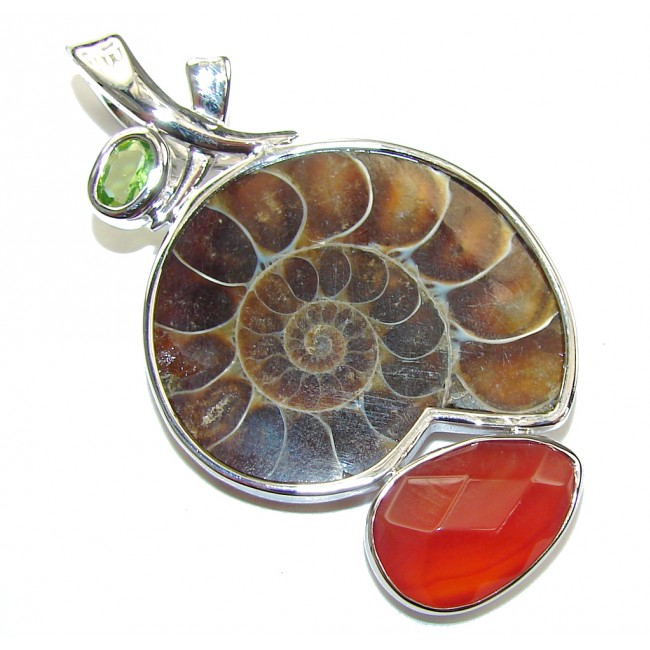 Beautiful Brown Ammonite Fossil Sterling Silver Pendant