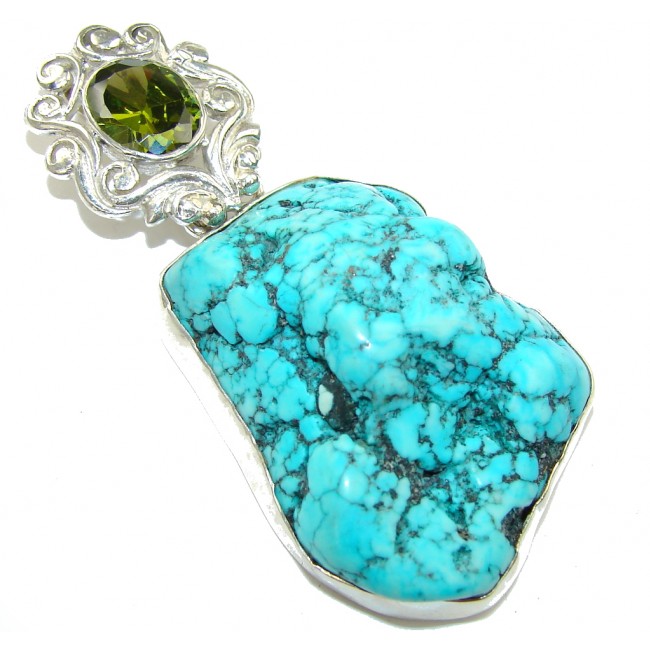 Fashion Rough Blue Turquoise Sterling Silver Pendant