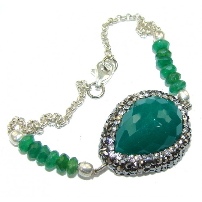 Victorian Style! Green Jade Sterling Silver Bracelet