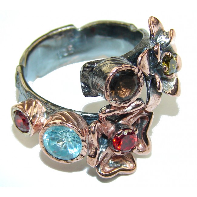 Perfect! Swiss Blue Topaz, Rhodium Plated, Rose Gold Plated Sterling Silver Ring s. 8