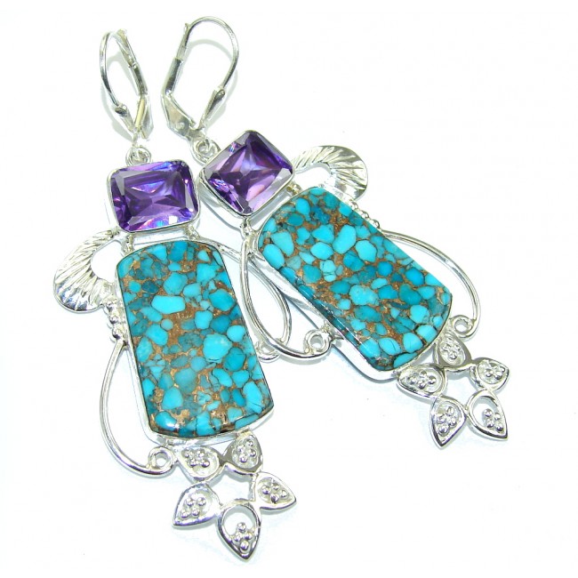 Excellent Copper Blue Turquoise Sterling Silver earrings