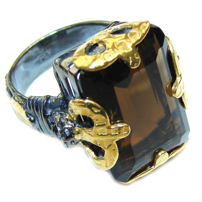 Sublime Smoky Topaz Two Tones Sterling Silver Ring s. 8