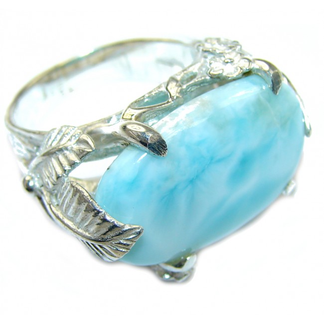 Floral Design AAA Blue Larimar Sterling Silver Ring s. 8