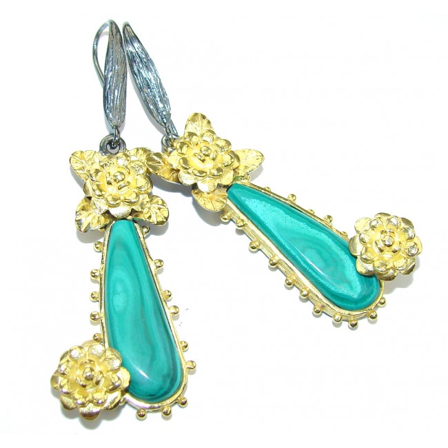 Floral AAA Malachite Gold over Sterling Silver earrings