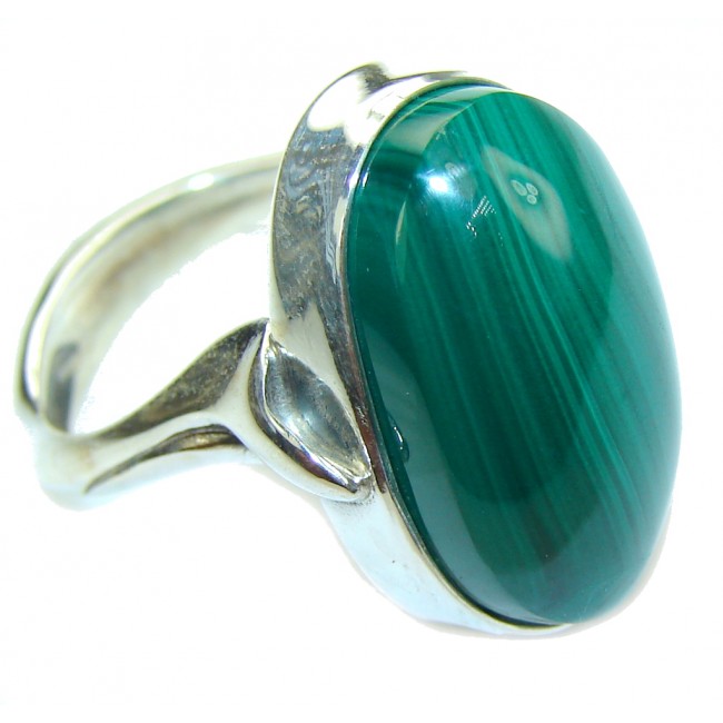 Perfect AAA Green Malachite Sterling Silver ring s. 9