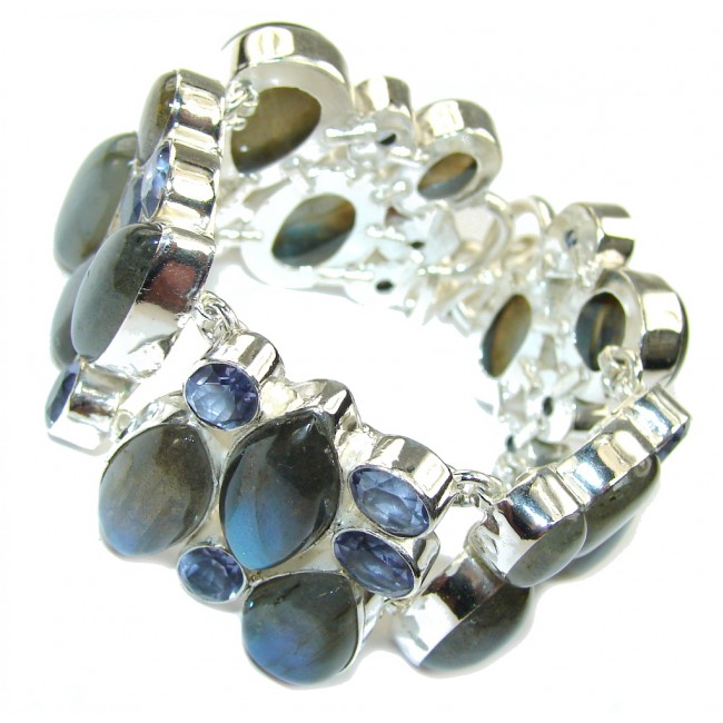 Secret Beauty! Blue Labradorite & Amethyst Sterling Silver Bracelet