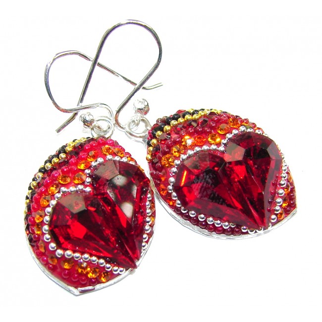 Mexican Style! Red Garnet Quartz Sterling Silver earrings