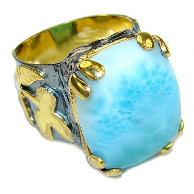 Exotic Style! AAA Blue Larimar, Gold Plated, Rhodium Plated Sterling Silver Ring s. 8 1/4