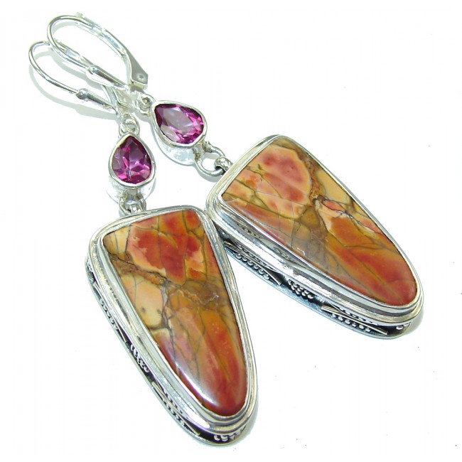 Amazing Style! Tourmaline & Red Creek Jasper Sterling Silver earrings