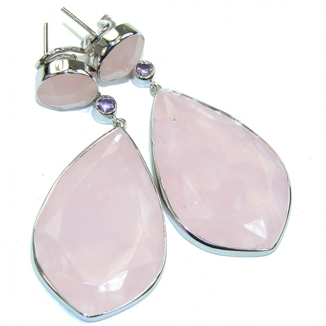 Large! Stunning Rose Quartz Sterling Silver earrings