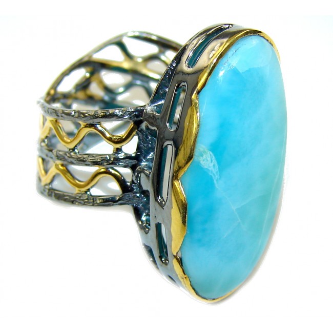 Natural AAA Blue Larimar, Gold Plated, Rhodium Plated Sterling Silver Ring s. 7 1/4
