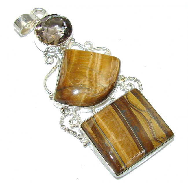 Big! Beauty Vision! AAA Golden Tigers Eye Sterling Silver Pendant