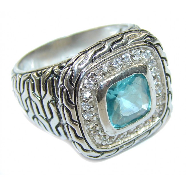 Perfect Swiss Blue Topaz Sterling Silver Ring s. 8 1/4