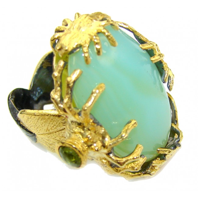 Genuine AAA Green CHRYSOPHRASE, Gold Plated, Rhodium Plated Sterling Silver Ring s. 6 1/2