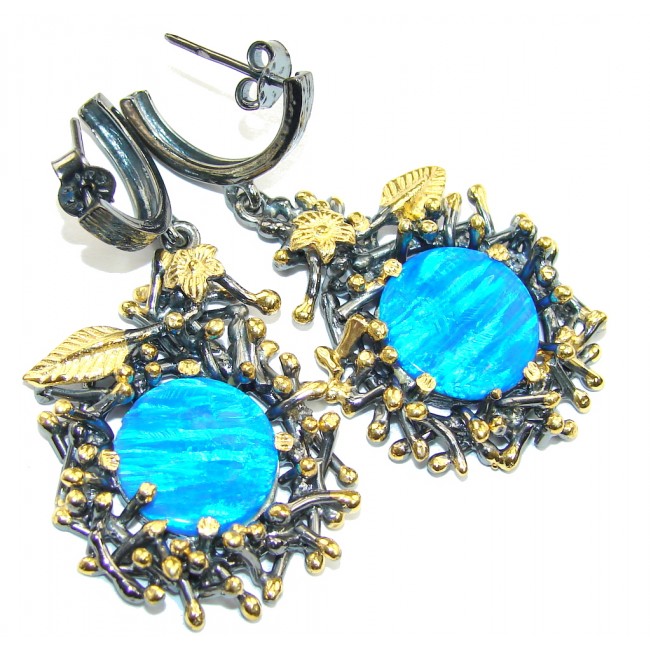 Gorgeous Style AAA Blue Fire Opal, Gold Plated, Rhodium Plated Sterling Silver earrings