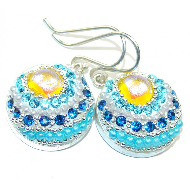 Mexican Art! Multicolor Glass Sterling Silver earrings