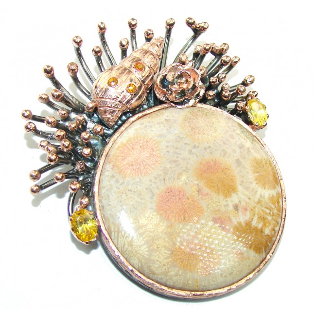 Large! Coral Reef Fossilized Coral, Rose Gold Plated, Rhodium Plated Sterling Silver pendant