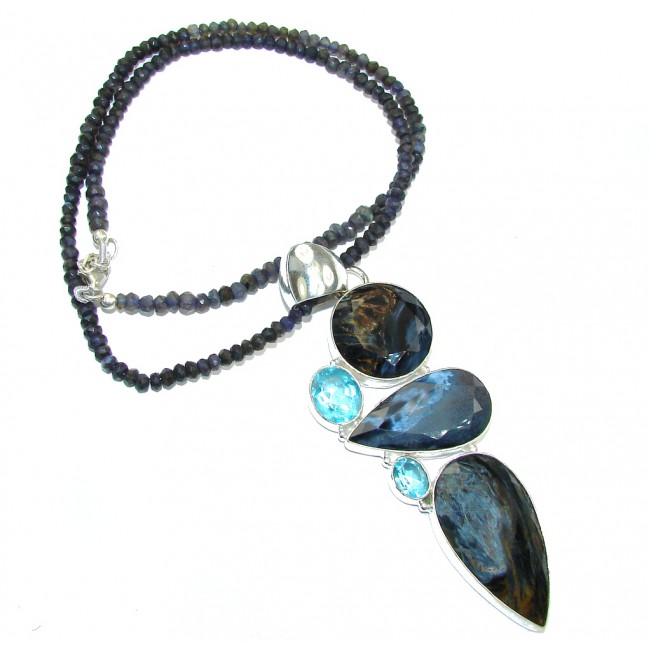 Maya Freedom AAA Pietersite & Swiss Blue Topaz Sterling Silver necklace